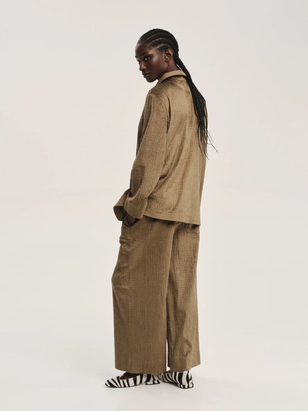 Olive Corduroy-Velour Scylla Wide-Leg Trousers - Image 3