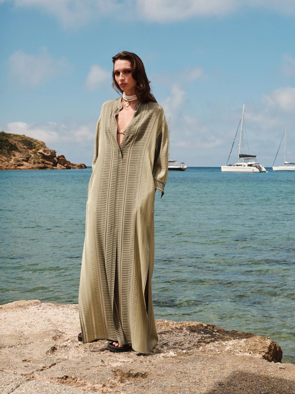 Sage Maira Loose Textured Silk Dress - Image 2