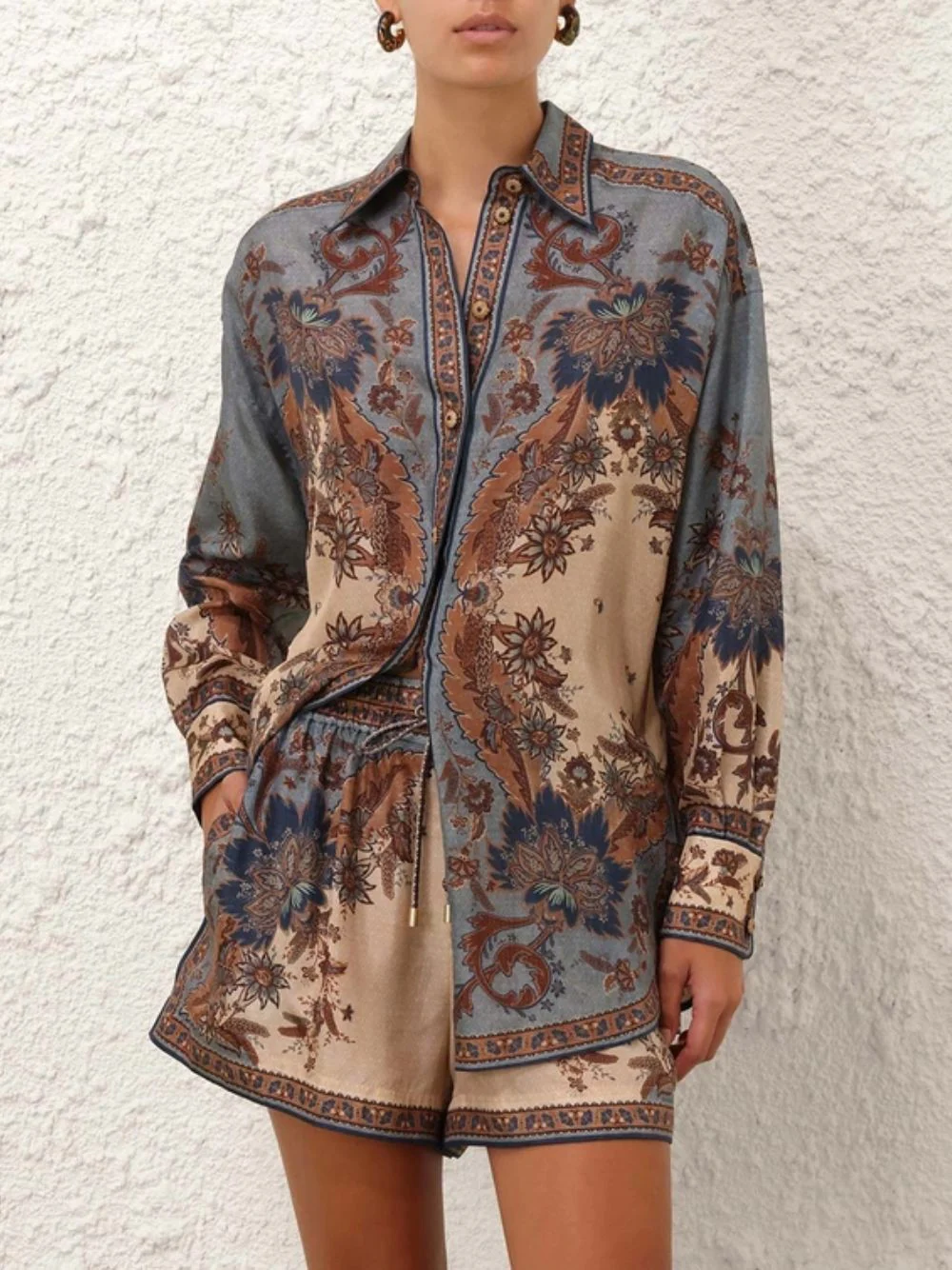 Ascension Blue Cream Indienne Floral Silk Shirt - Image 2