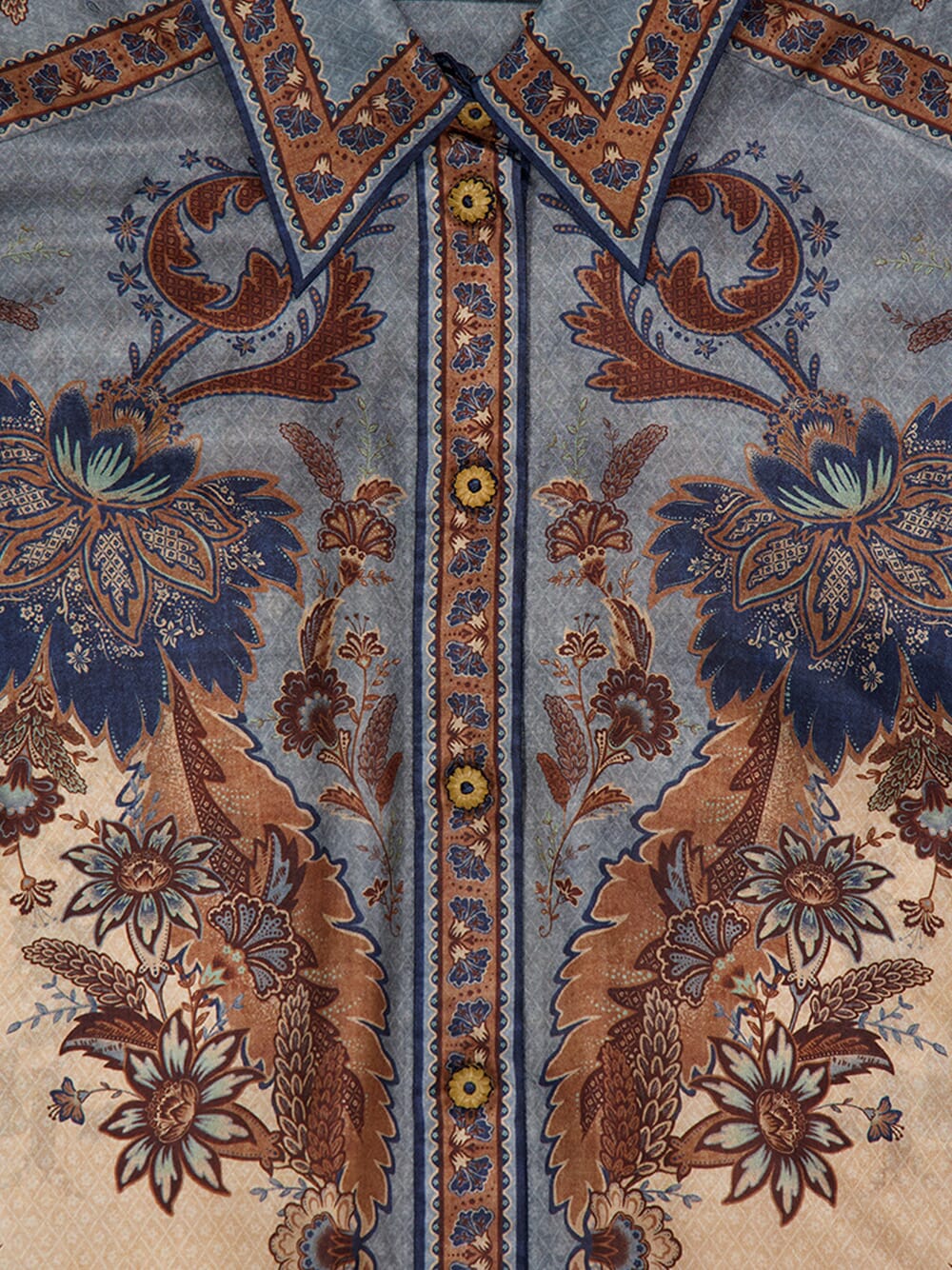 Ascension Blue Cream Indienne Floral Silk Shirt - Image 4