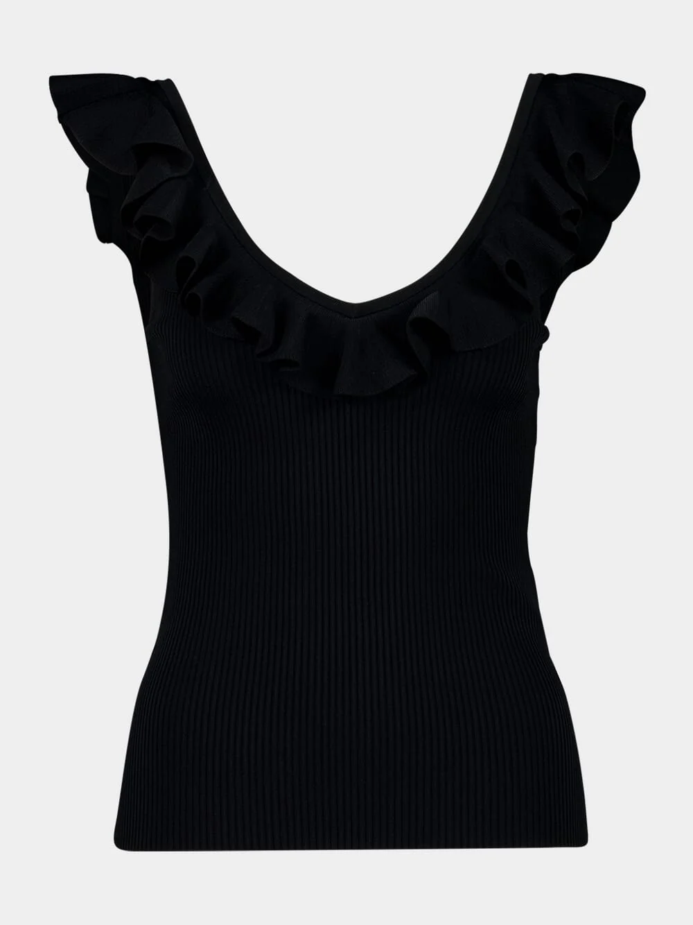 Black Awaken Frill Knit Tank Top