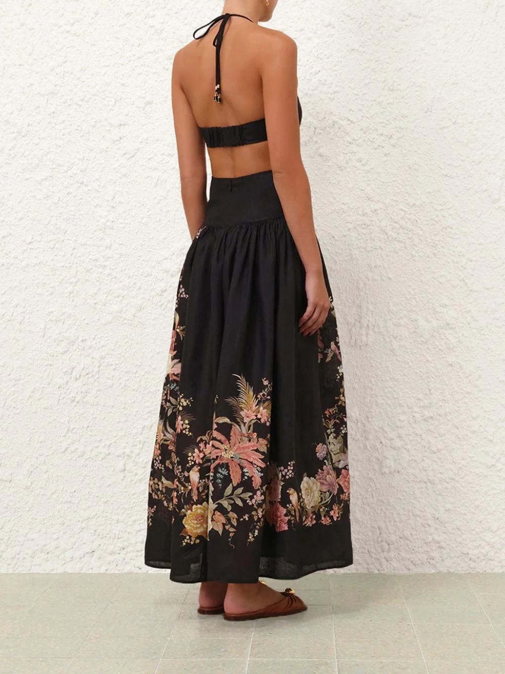 Black Floral Tallow Halter Midi Dress - Image 4