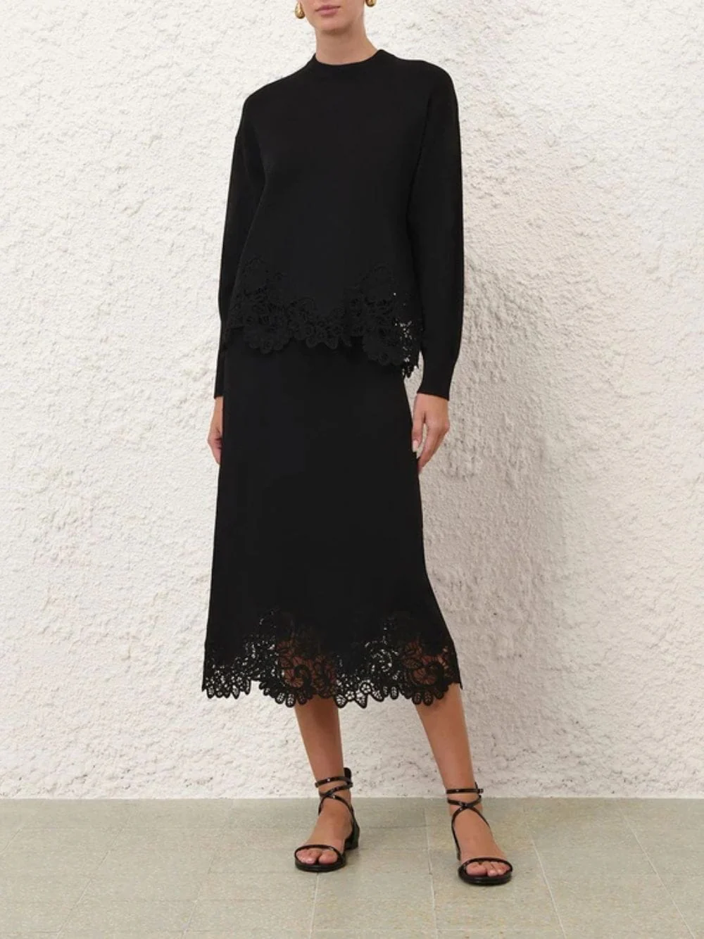 Black Luna Merino Lace Midi Skirt - Image 2