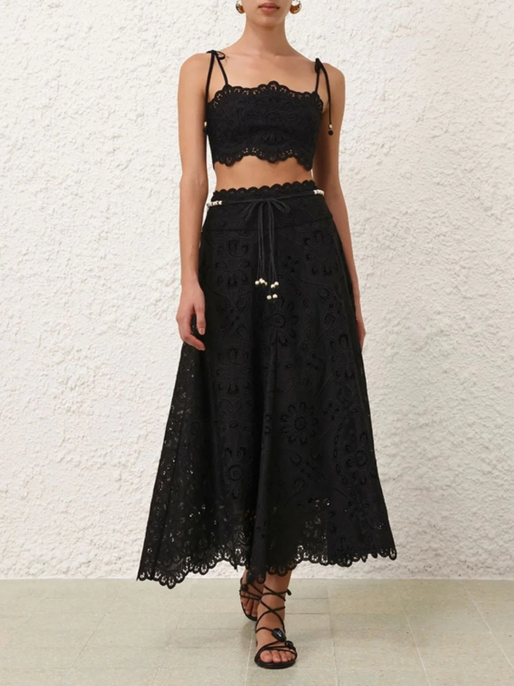 Black Rhiannon Embroidered Midi Skirt