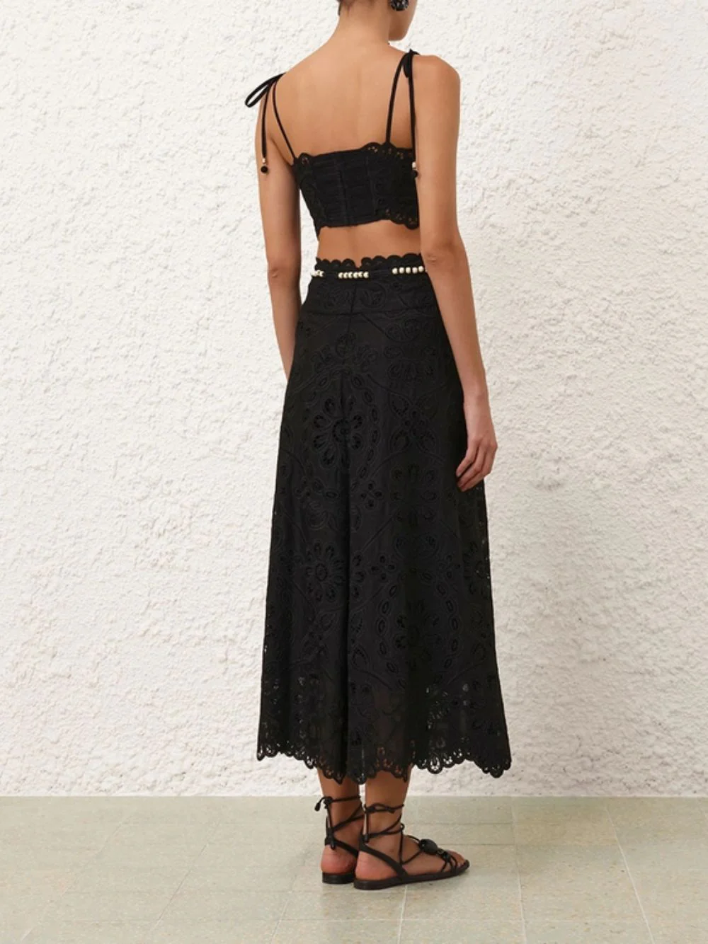 Black Rhiannon Embroidered Midi Skirt - Image 3