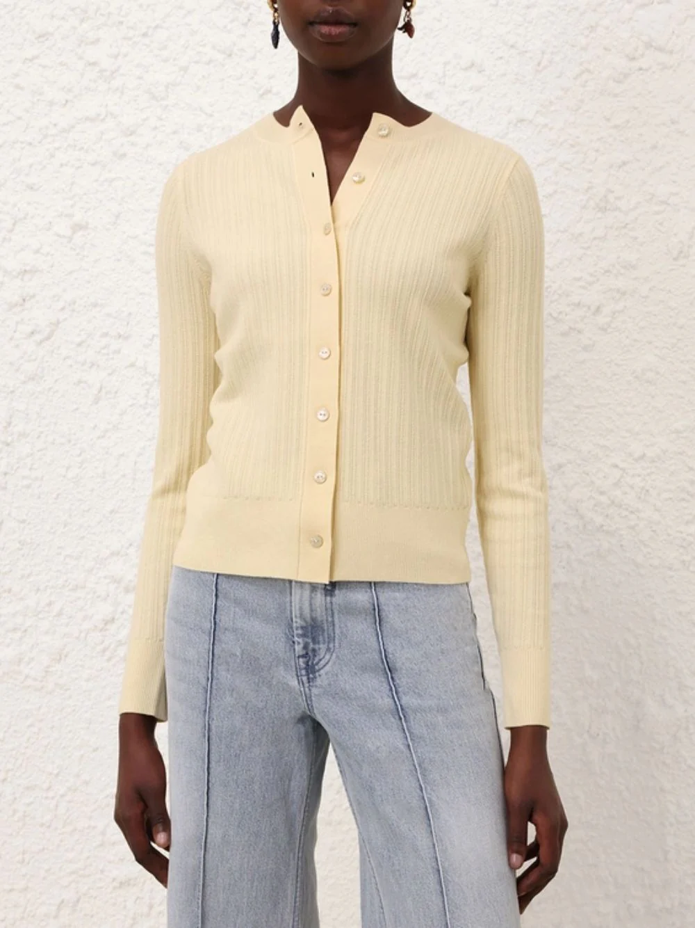 Butter Yellow Ribbed Knit Cardigan - Image 2