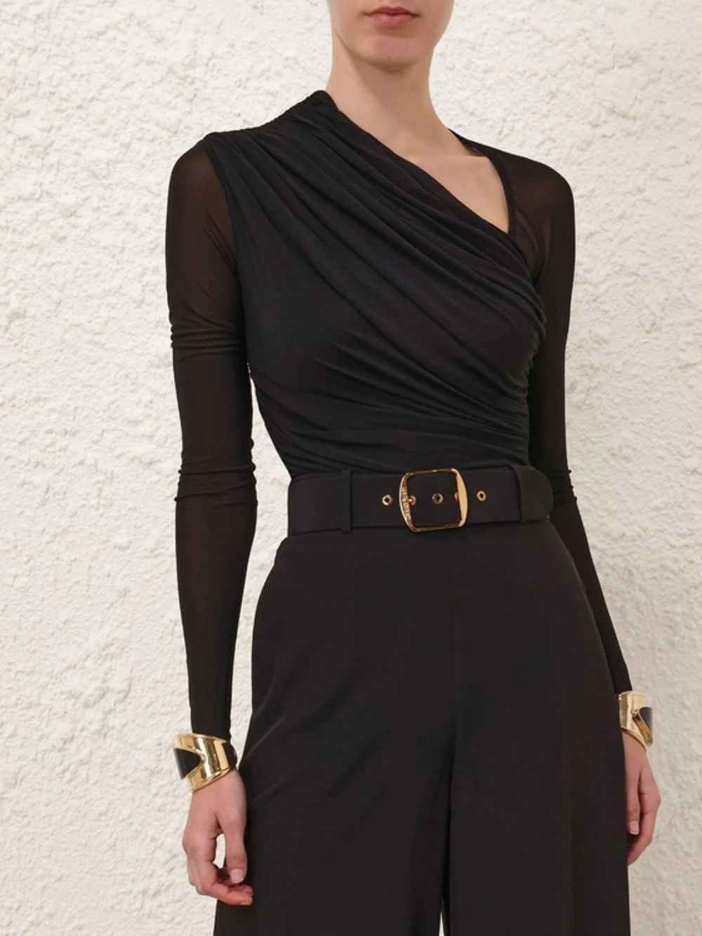 Black Illustration Gathered Bodysuit