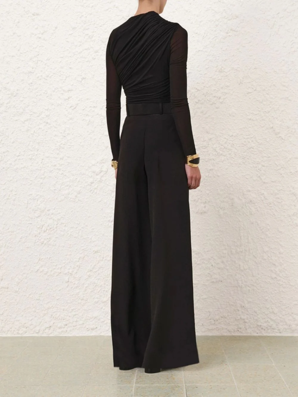 Black Illustration Gathered Bodysuit - Image 4