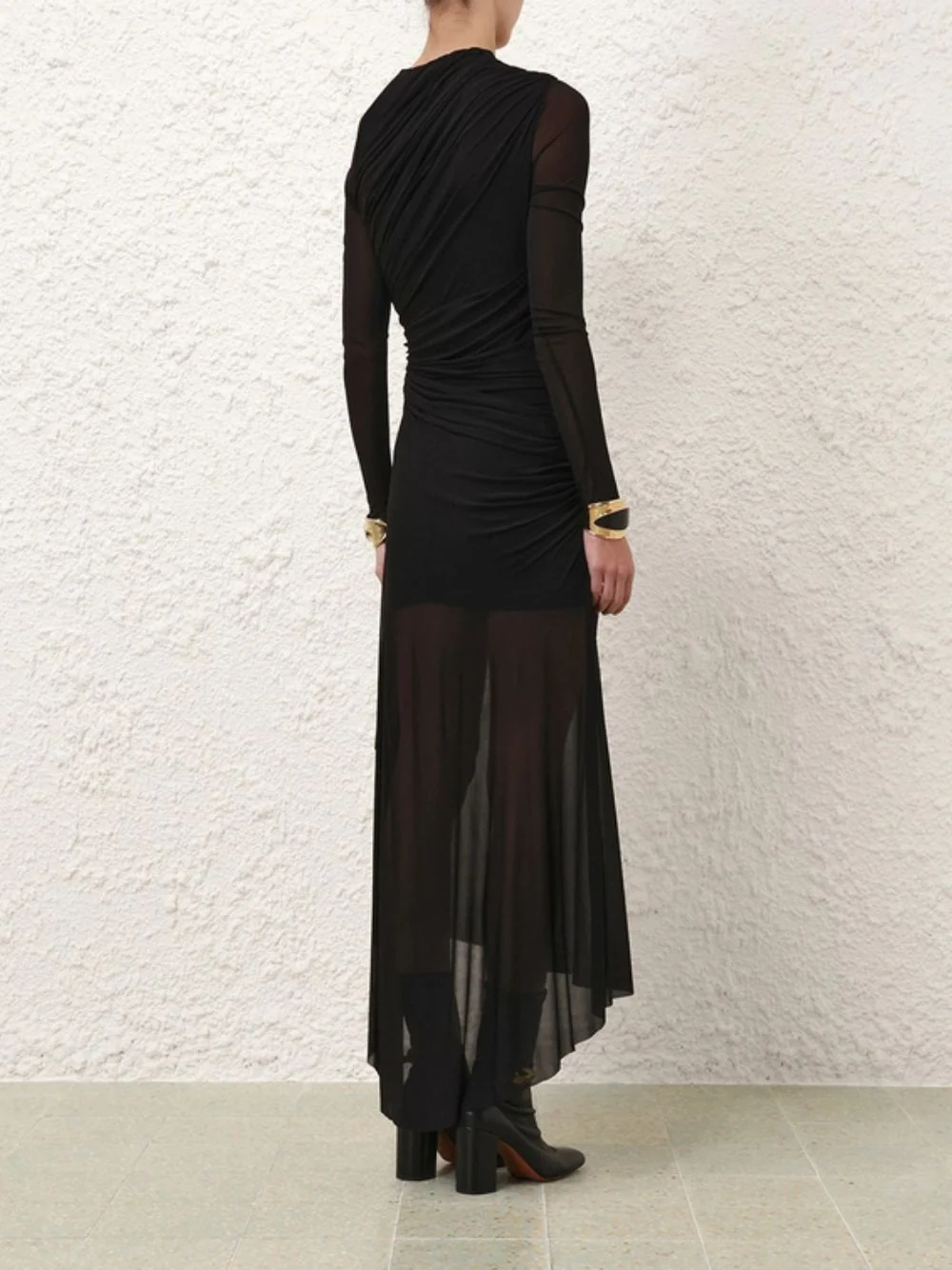 Black Illustration Gathered Dress - Image 4