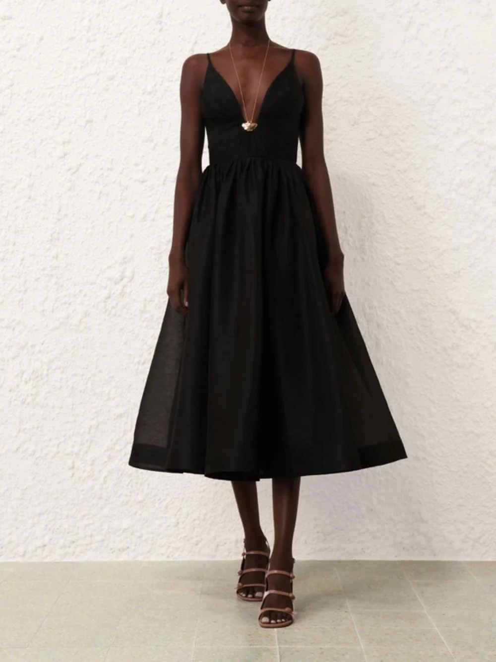 Black Illustration V Neck Midi Dress - Image 2
