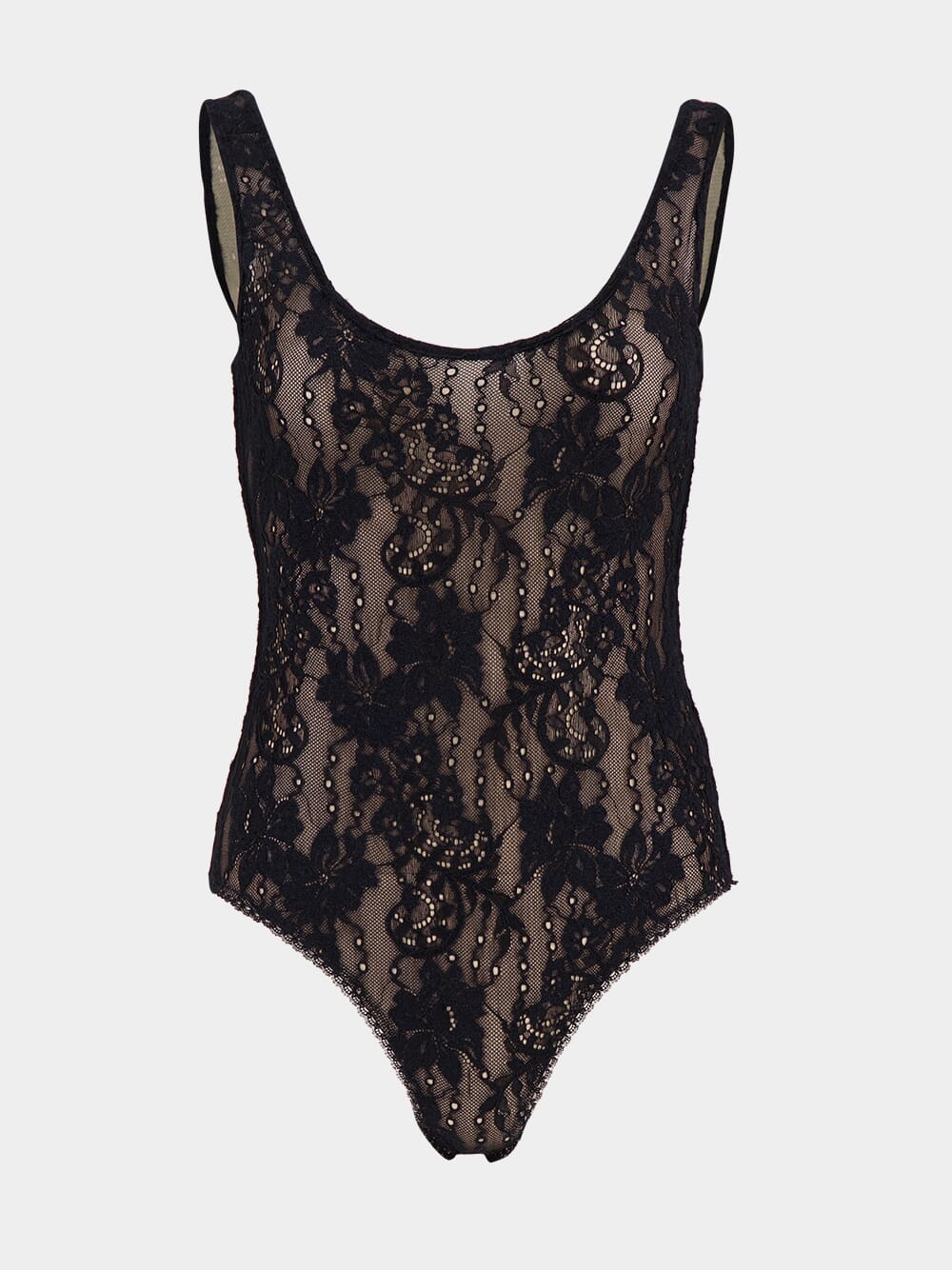 Black Lace Scoop Neck Bodysuit