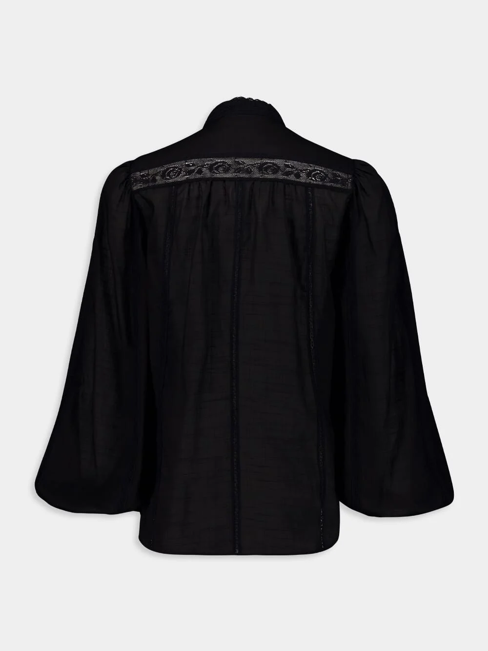 Black Lace Trim Cotton Shirt - Image 2