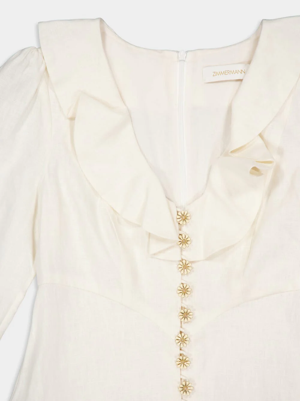 Cream V-Neck Midi Dress with Daisy Buttons - Image 3