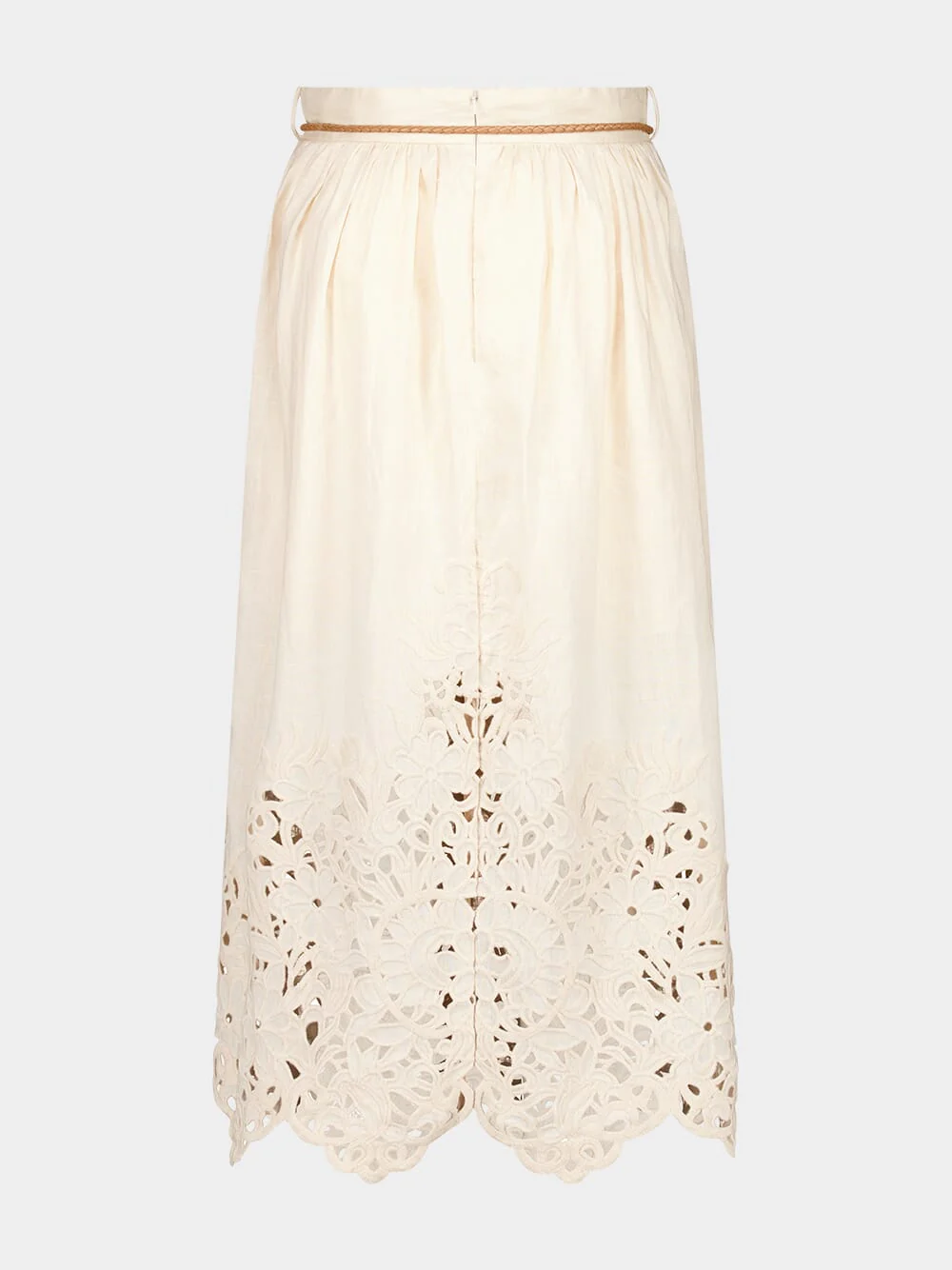 Cream Wylie Embroidered Linen Midi Skirt - Image 2