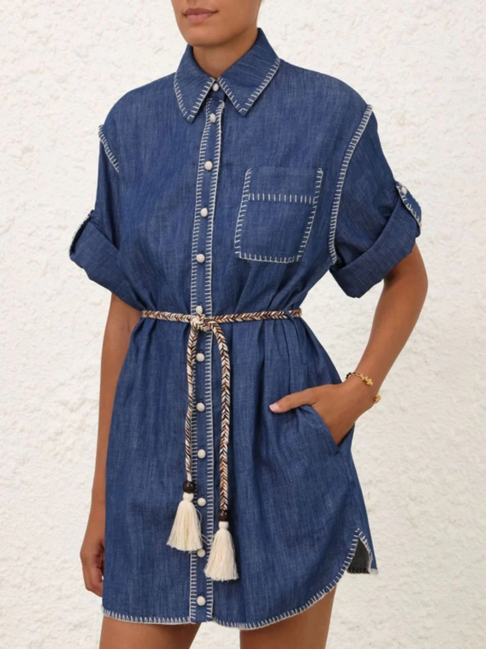 Denim Mini Shirt Dress - Image 2