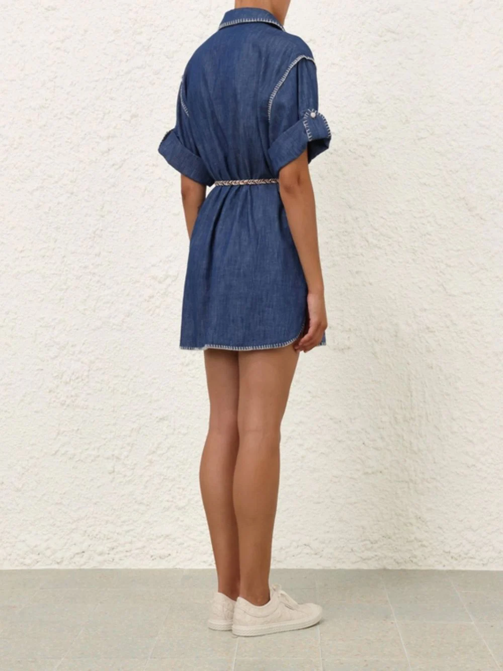 Denim Mini Shirt Dress - Image 4