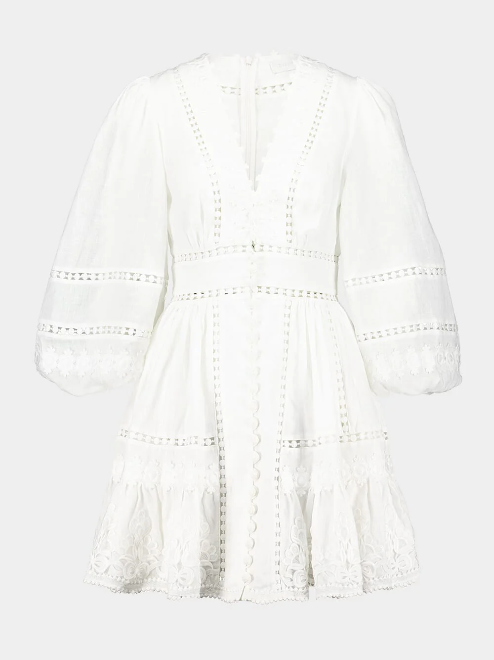 Ivory Lace-Trimmed Mini Dress