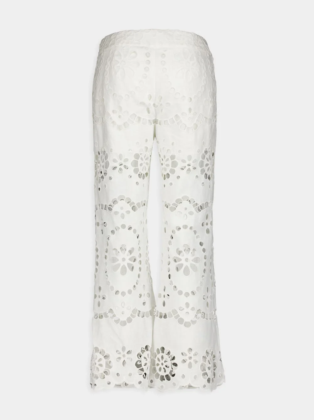 Lexi Embroidered White Eyelet Flared Trousers - Image 2