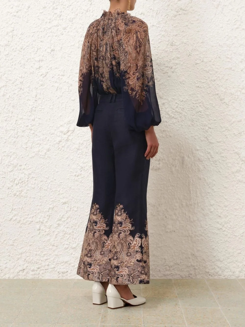 Navy Paisley Flare Pants - Image 4