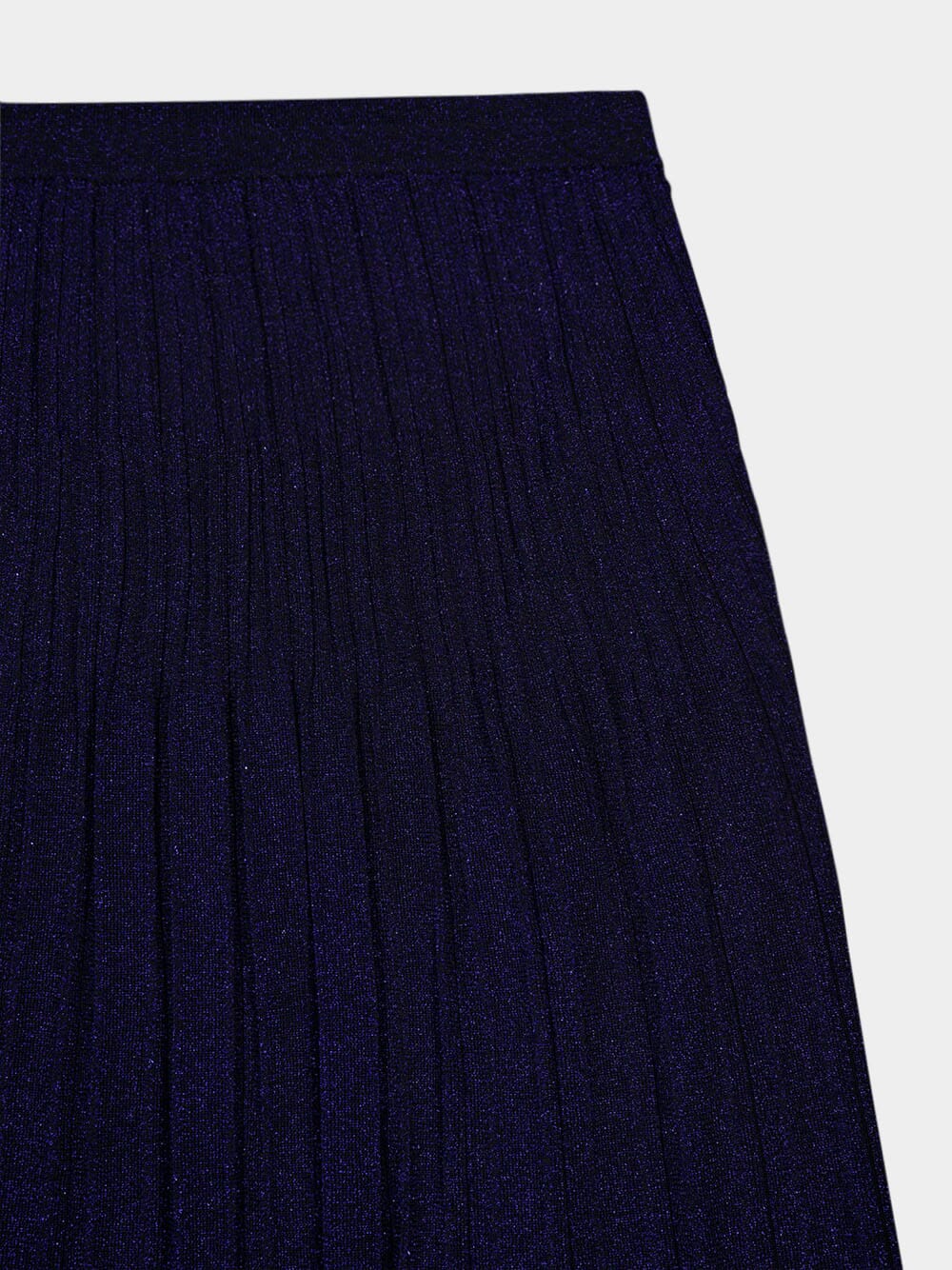 Navy Pleated Lurex Ribbed Midi Skirt - Image 3