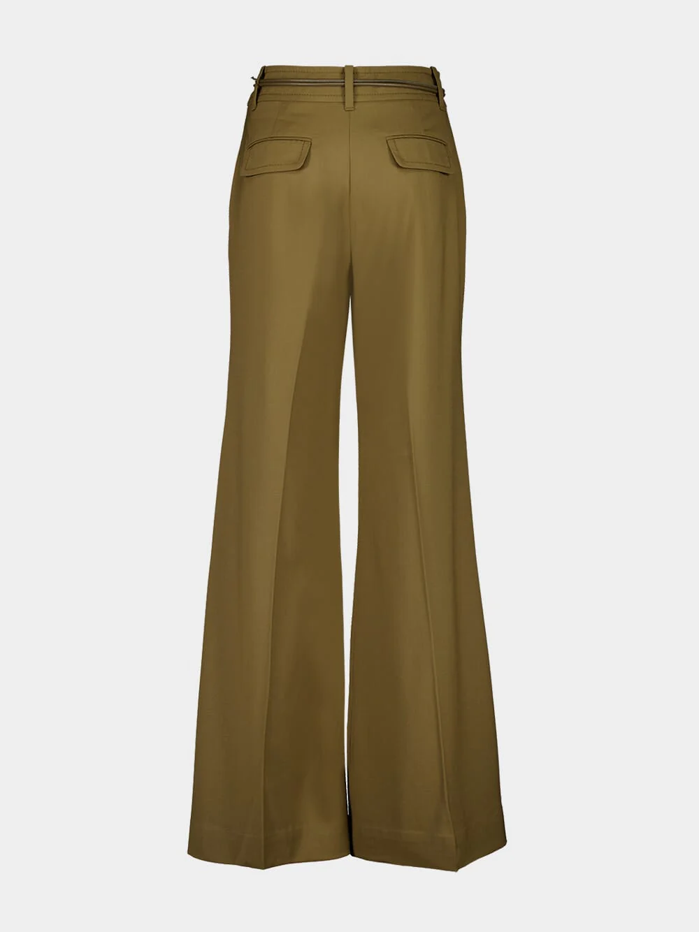 Olive Green Crush Tailored Wide Flare Pants - Image 2