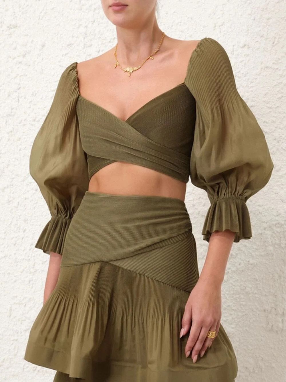 Olive Pleated Crop Bodice - Image 2
