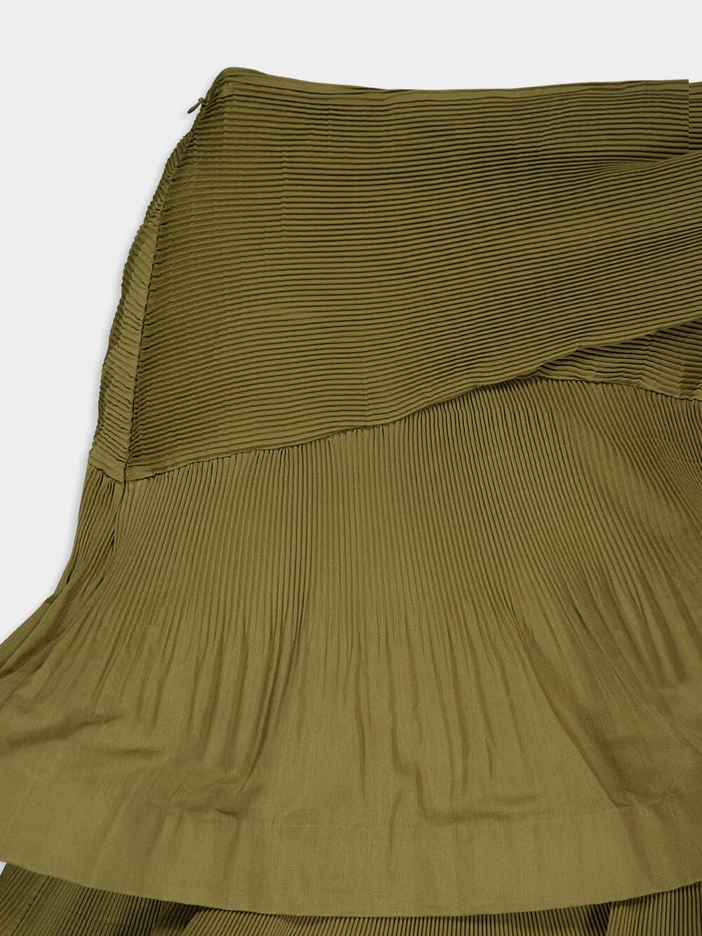Olive Pleated Tiered Midi Skirt - Image 5