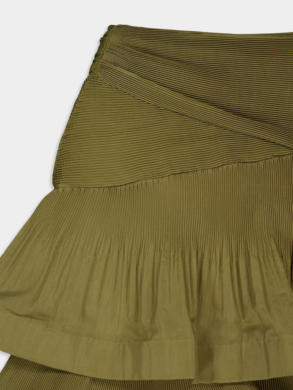 Olive Pleated Tiered Midi Skirt - Image 6