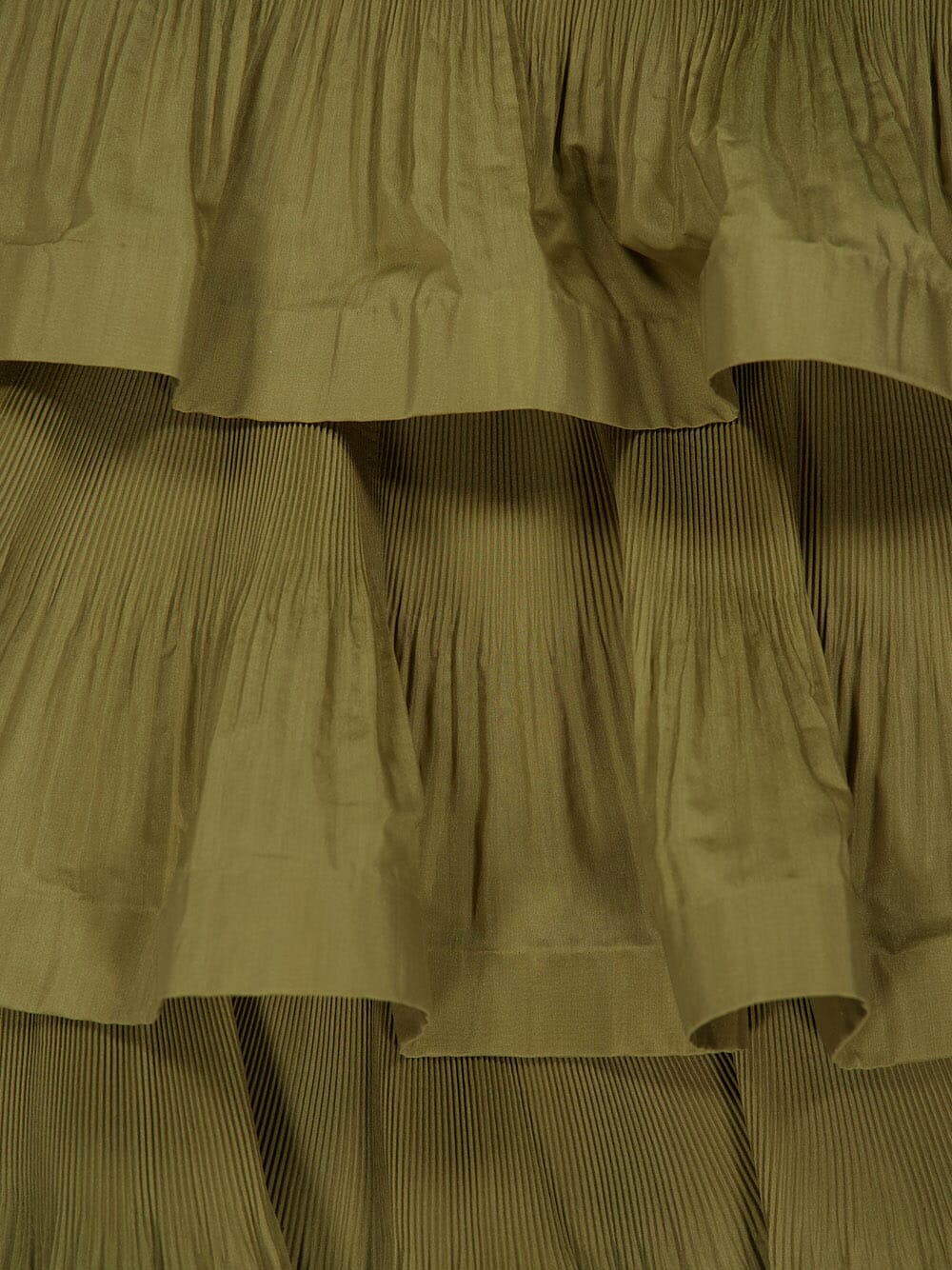 Olive Pleated Tiered Midi Skirt - Image 7