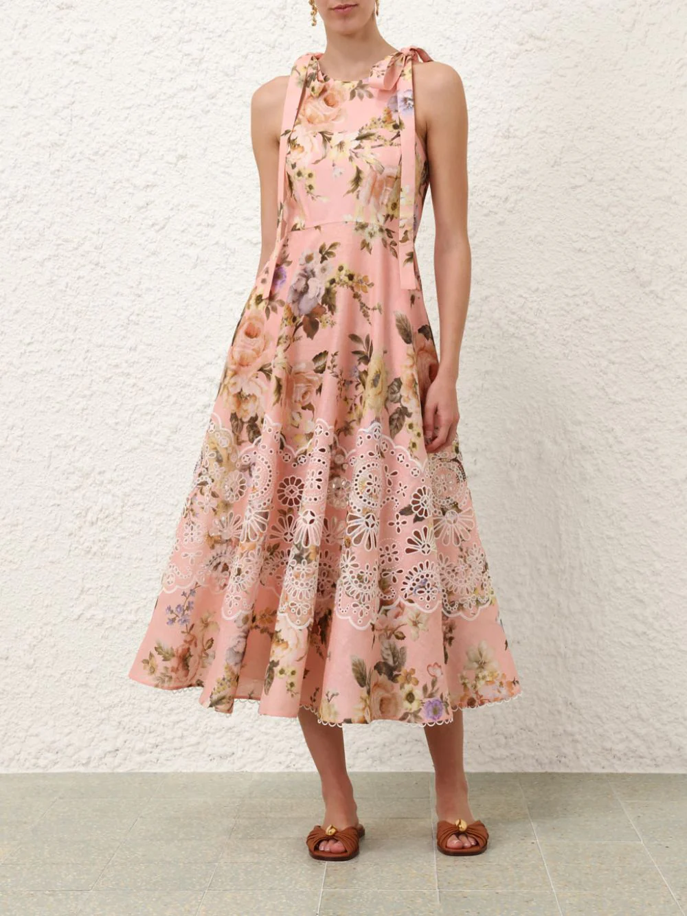 Pink Floral Acacia Broderie Midi Dress - Image 2