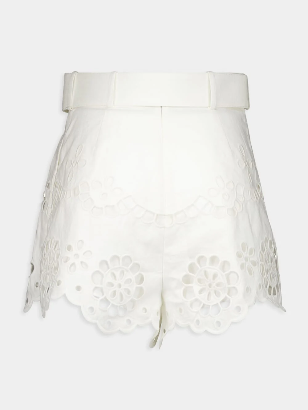 White Embroidered Linen High-Waisted Shorts - Image 2