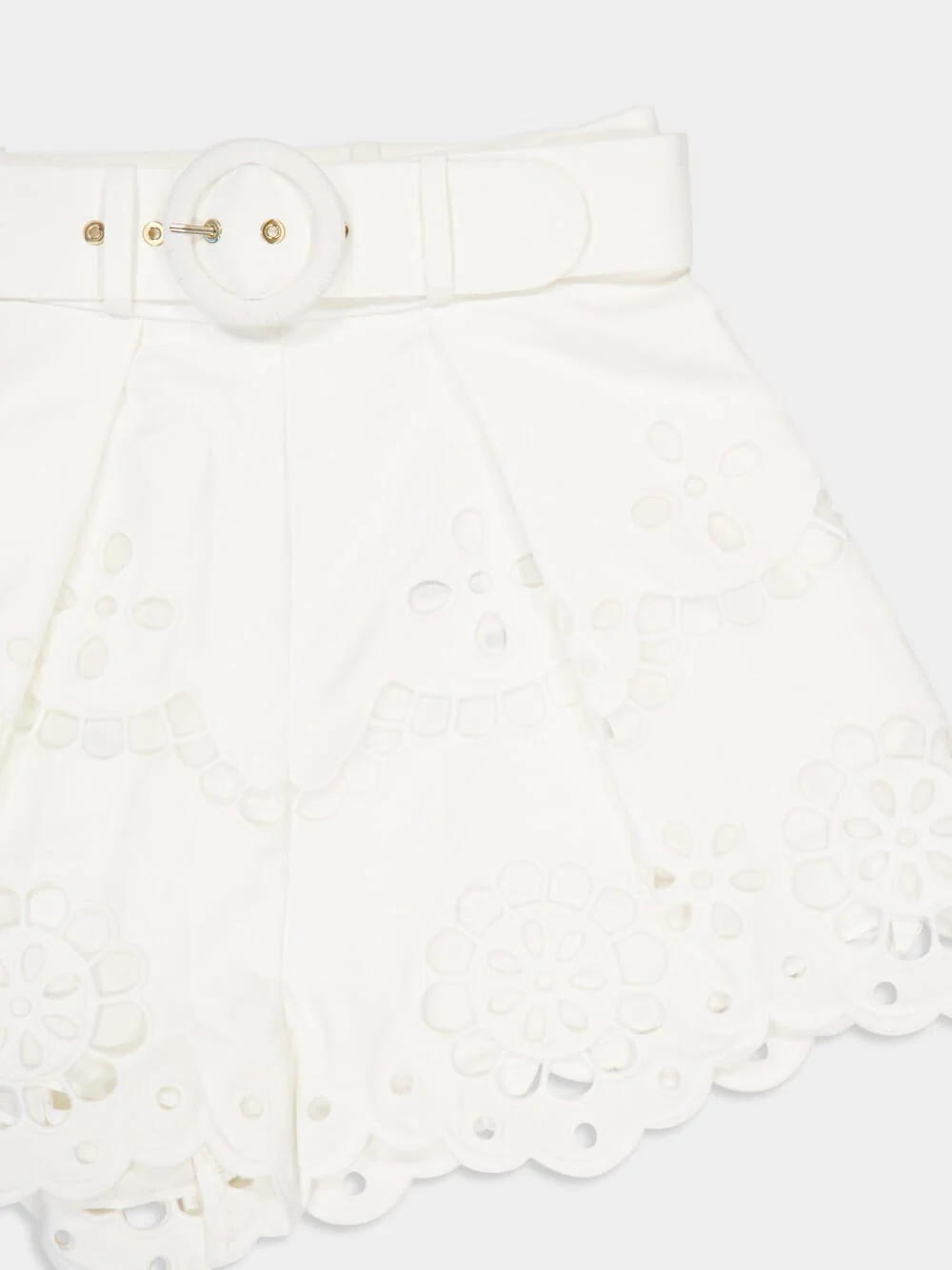 White Embroidered Linen High-Waisted Shorts - Image 3