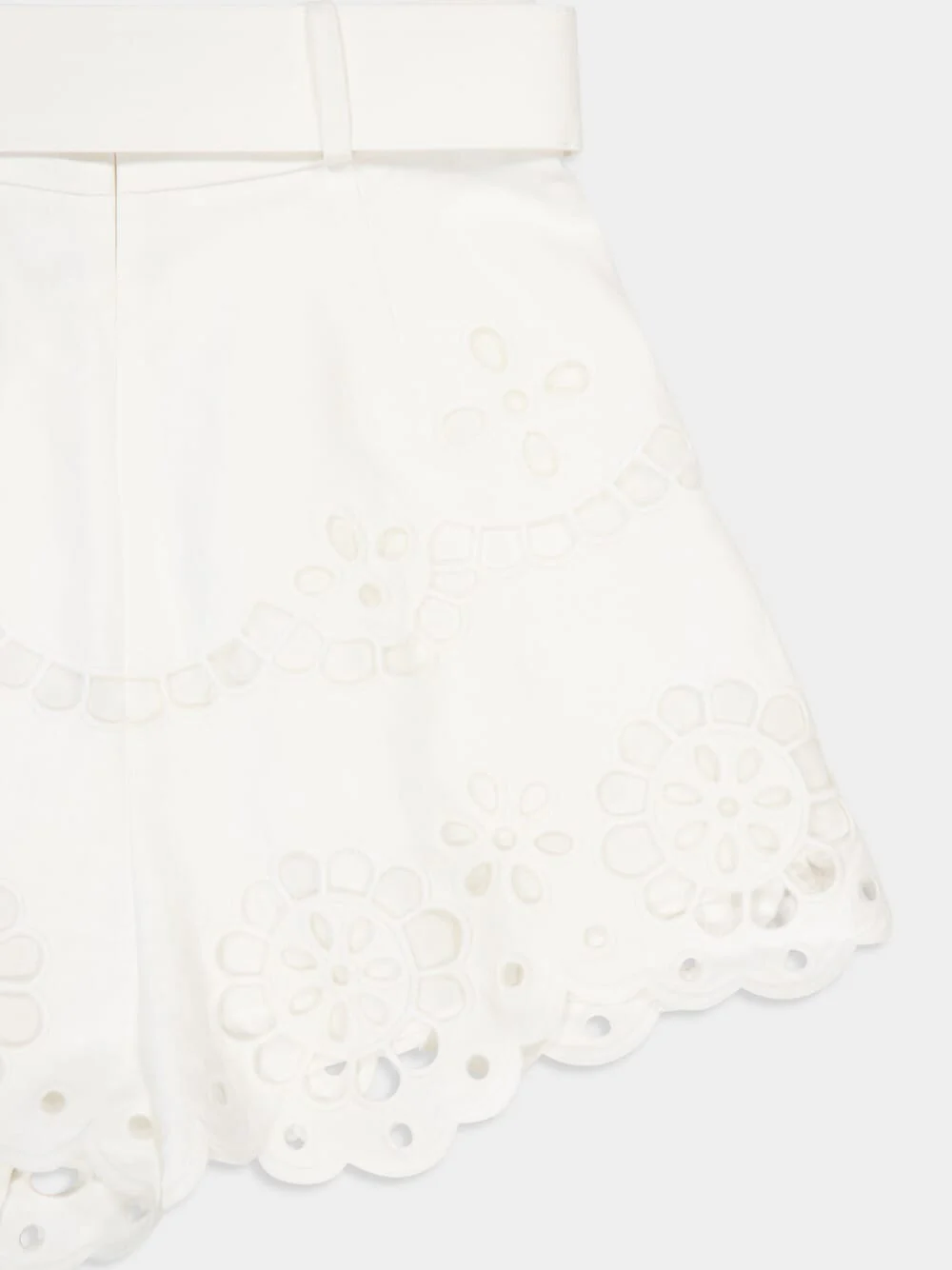White Embroidered Linen High-Waisted Shorts - Image 4
