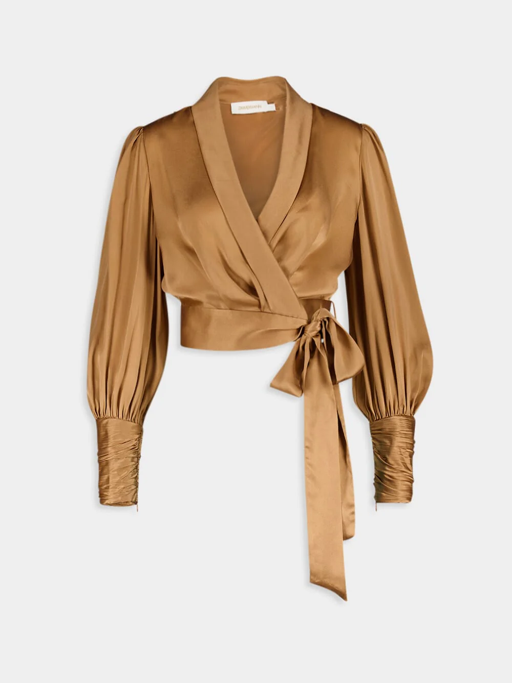 Wrap-Style Brown Silk Blouse