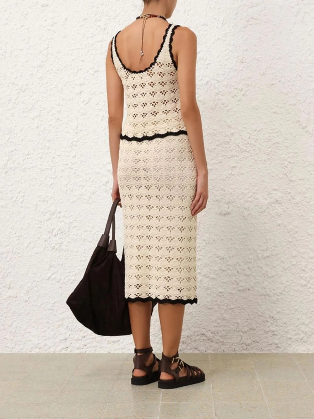 Cream and Black Rhiannon Crochet Midi Skirt - Image 4