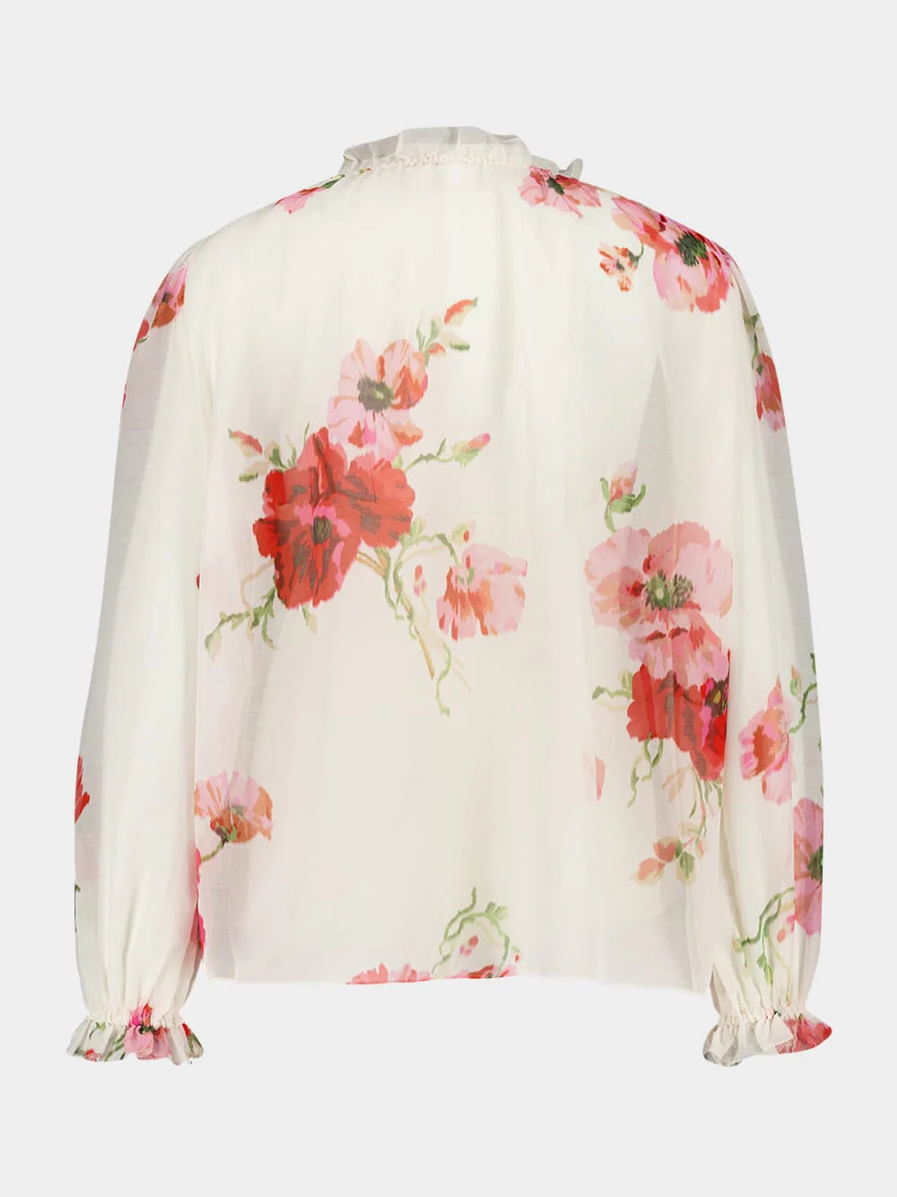 Cream Floral Ruffled Neckline Blouse - Image 3