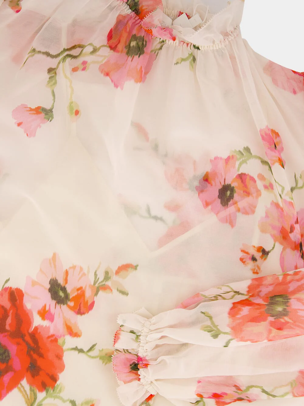 Cream Floral Ruffled Neckline Blouse - Image 5