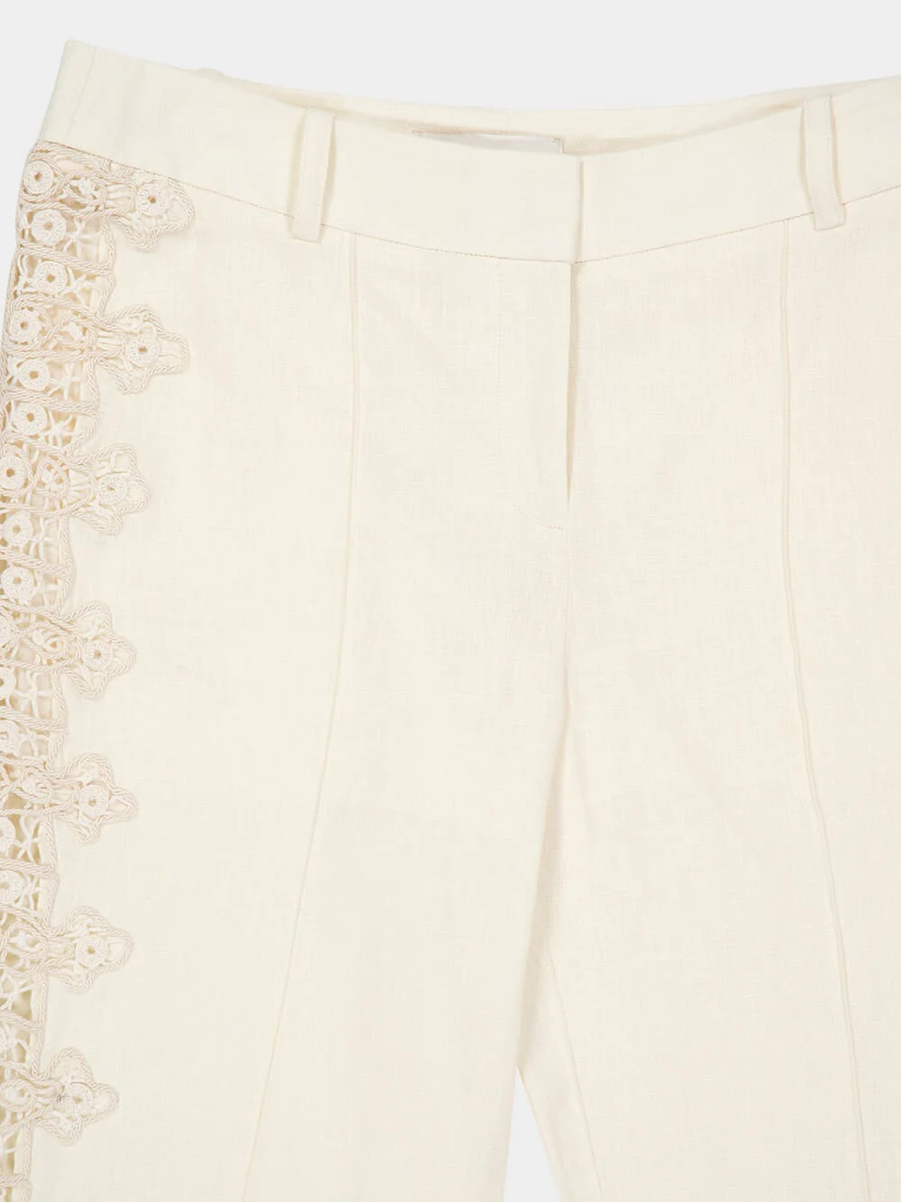 Cream Illuminate Flared Linen Pants with Lace Inserts - Image 3