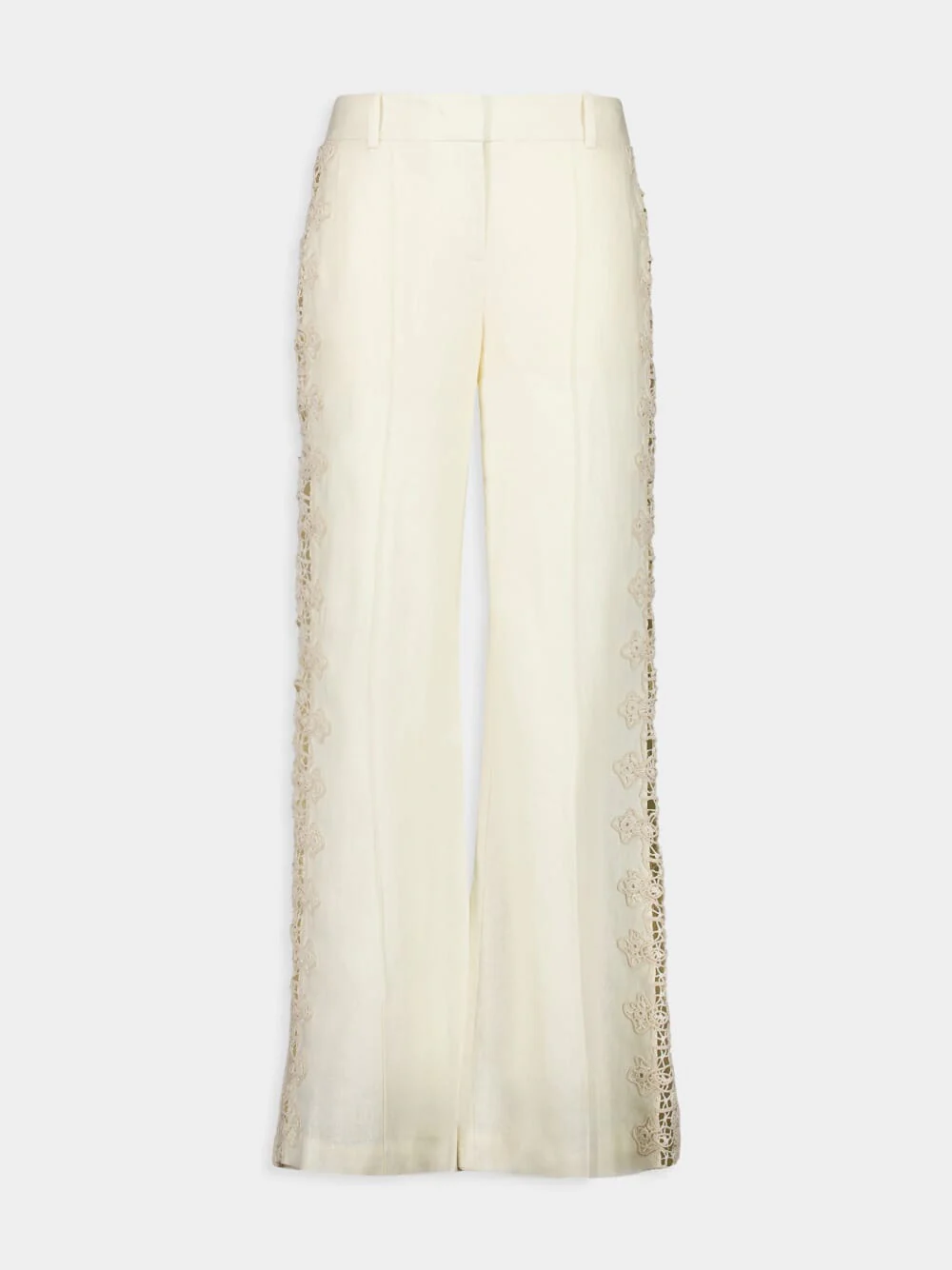 Cream Illuminate Flared Linen Pants with Lace Inserts - Image 5