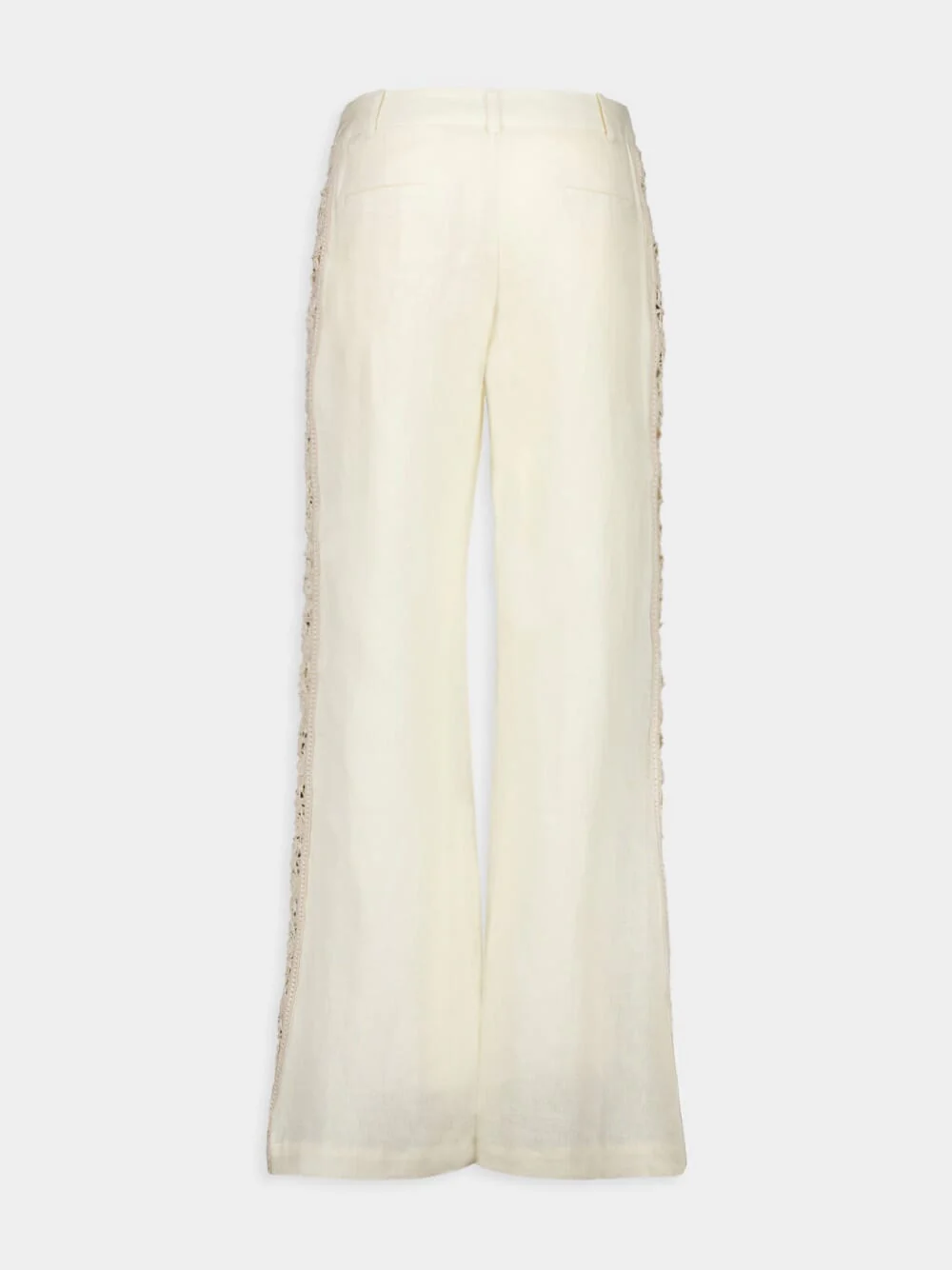 Cream Illuminate Flared Linen Pants with Lace Inserts - Image 6