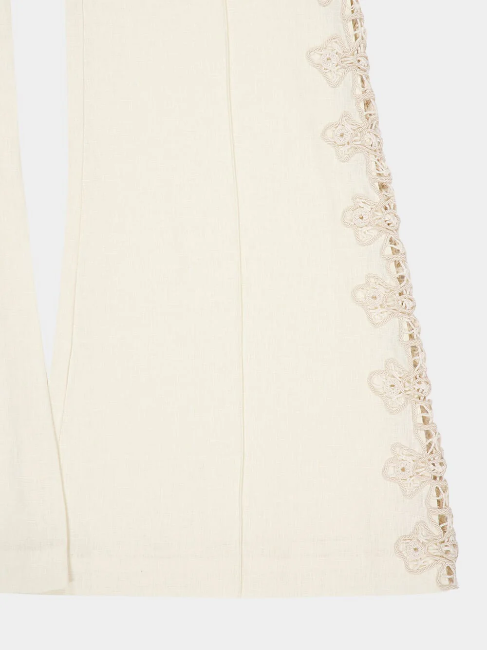 Cream Illuminate Flared Linen Pants with Lace Inserts - Image 8