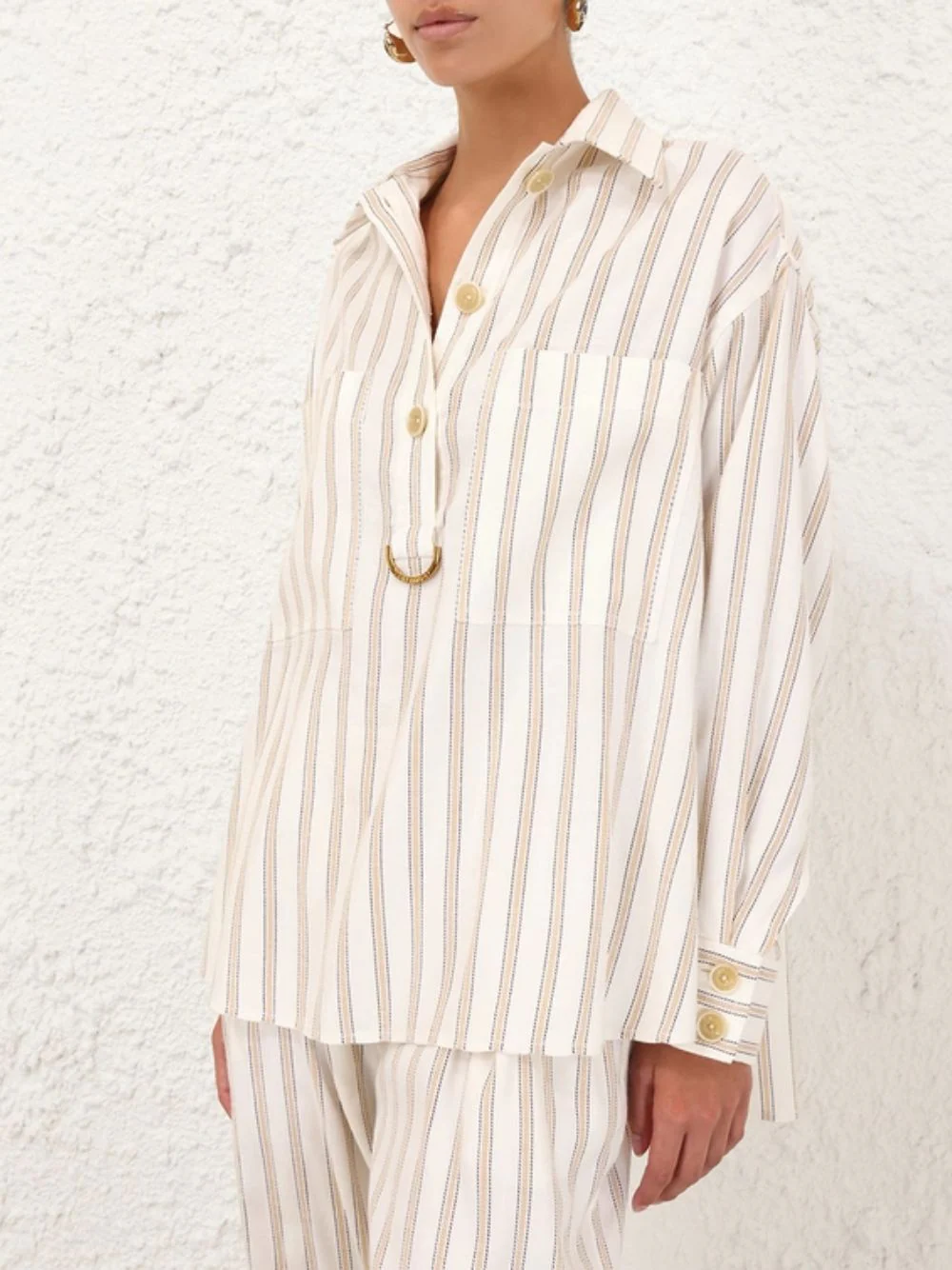 Cream Illuminate Gold Striped Shirt - Image 2