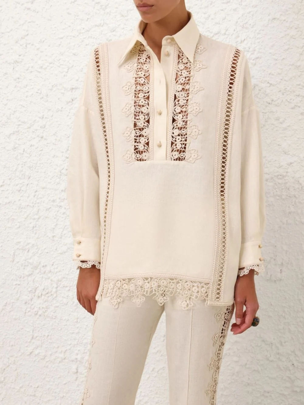 Cream Illuminate Trimmed Shirt - Image 8