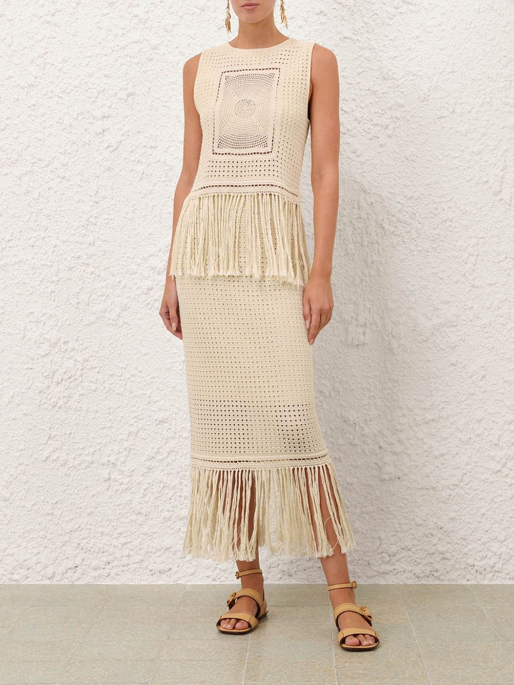 Cream Indra Crochet Fringe Midi Skirt - Image 2