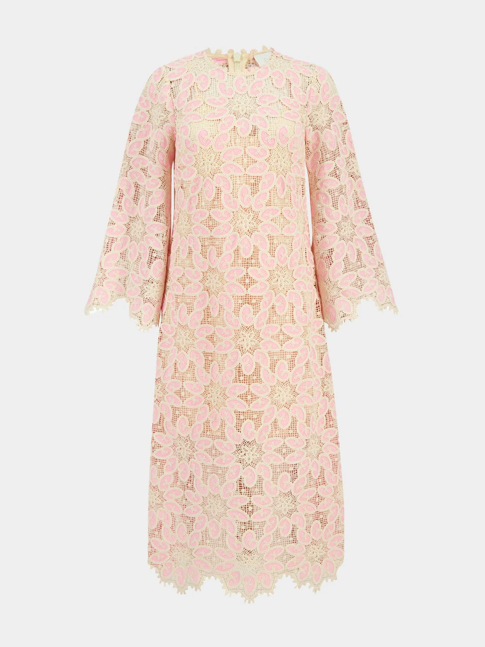 Cream Pink Ottie Lace Midi Dress