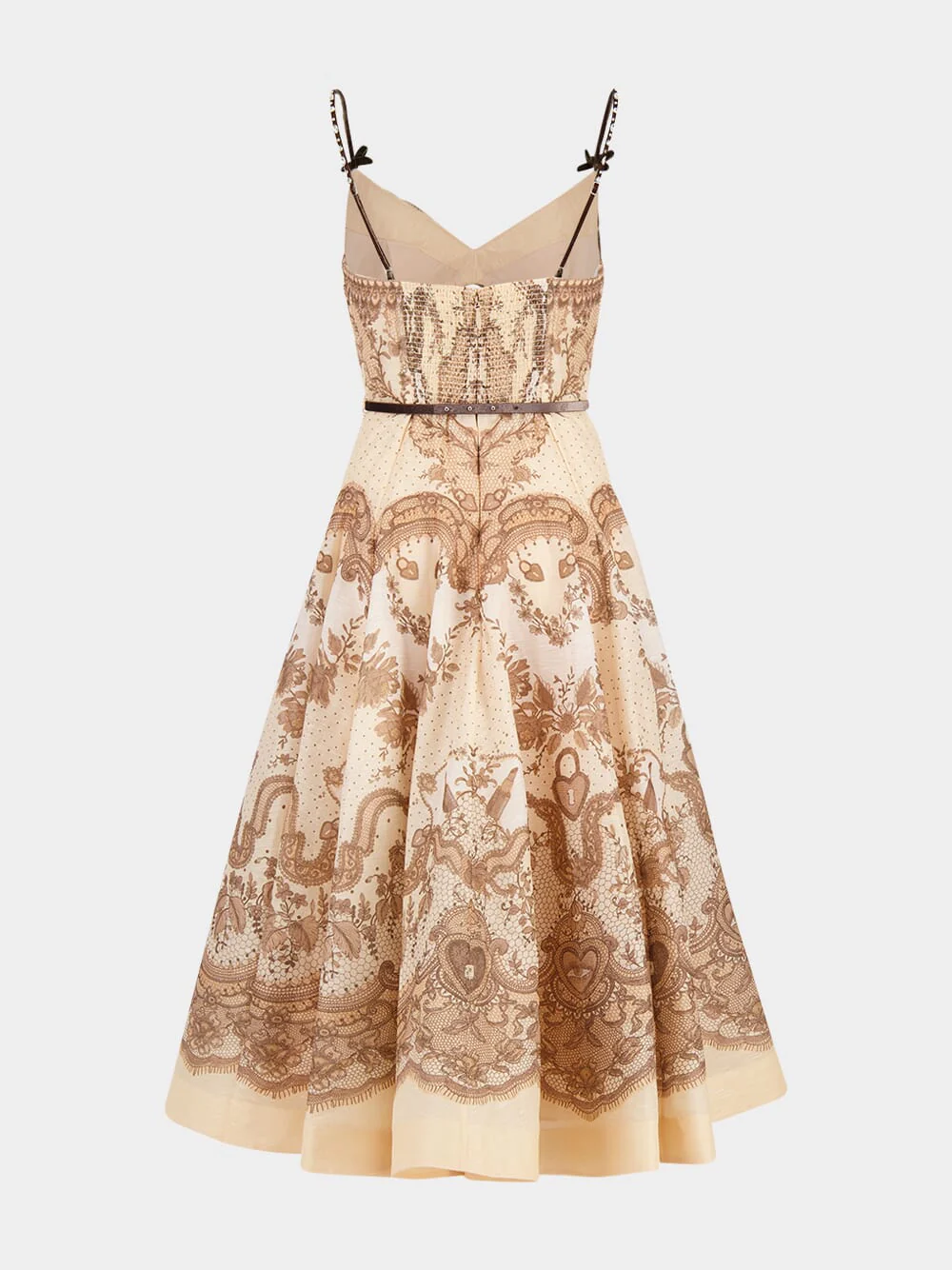 Crush Twist Front Peach Lace Print Midi Dress - Image 4