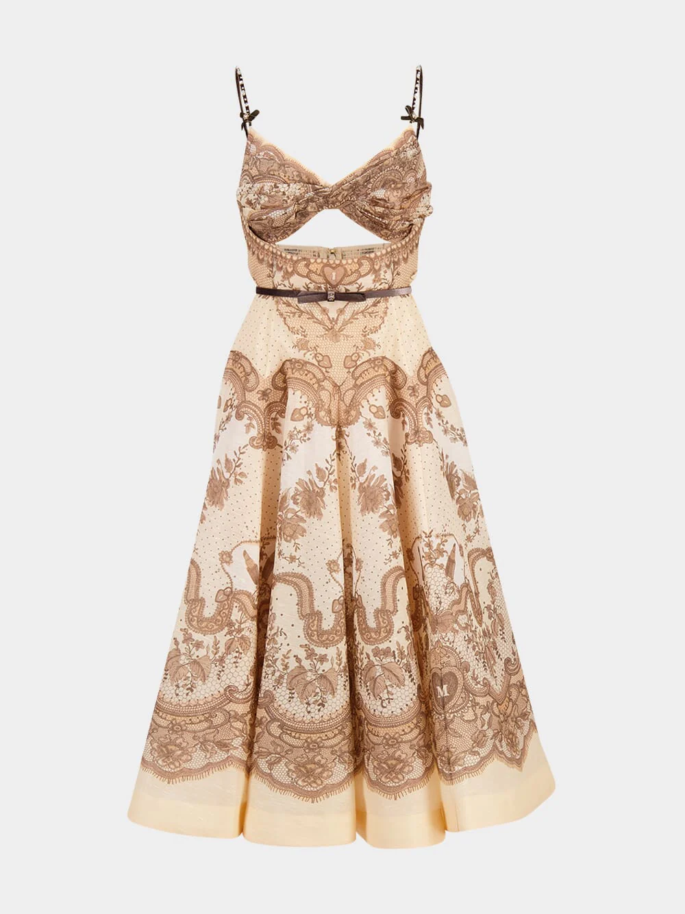 Crush Twist Front Peach Lace Print Midi Dress - Image 9