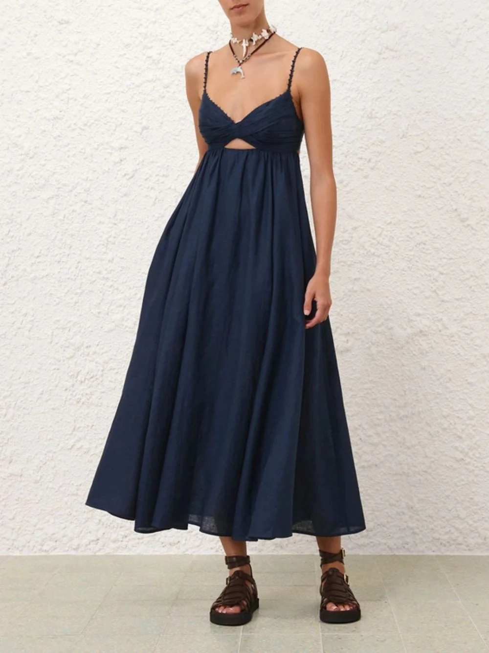 Dark Blue Ascension Twist Front Linen Dress - Image 2