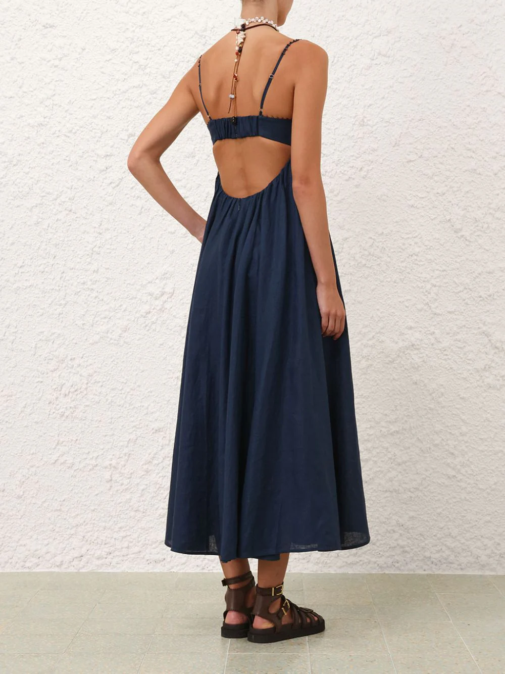 Dark Blue Ascension Twist Front Linen Dress - Image 4
