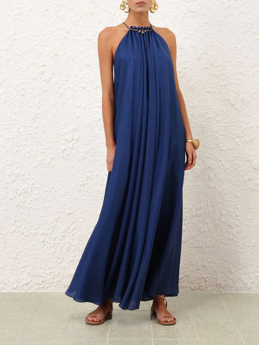 Dark Cobalt Aster Silk Maxi Dress - Image 2